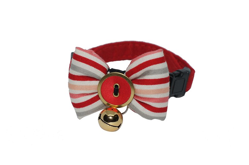 Pet collar red gradient striped cat / dog bow tie S~L - Other - Cotton & Hemp 