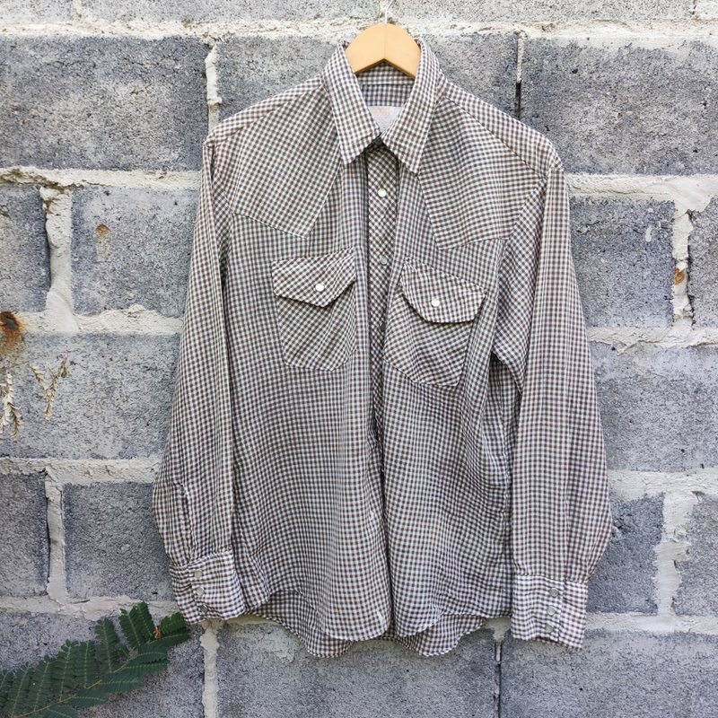 Vintage Montgomery Ward Plaid Pearl Snap Button Western Ranchwear Shirt - Men's Shirts - Cotton & Hemp Brown