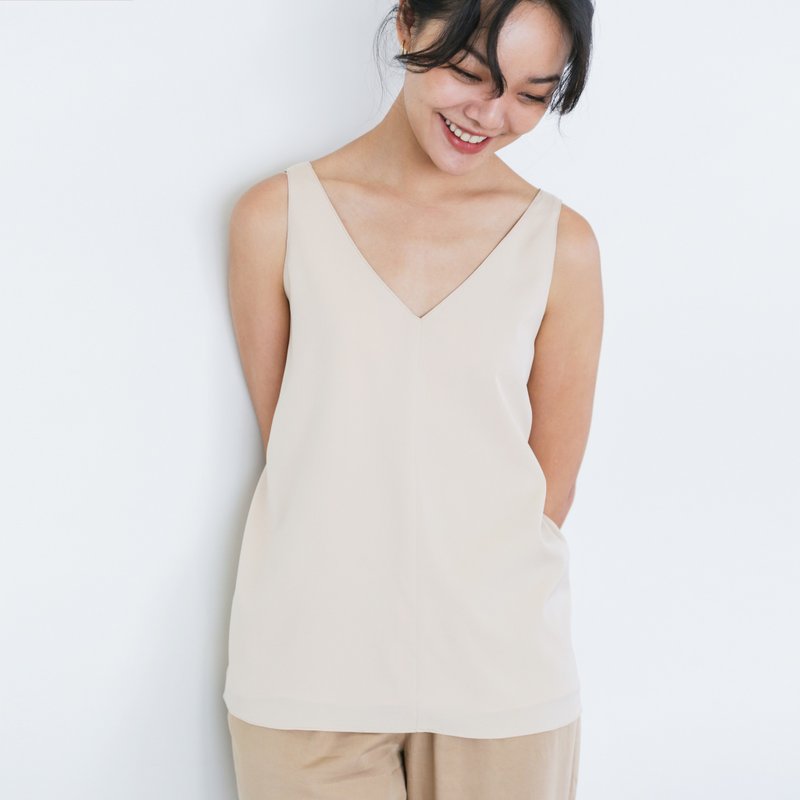 Heima silk tank tops 意大利真絲上衣 : 淺米色  , 全身襯裡 - 女上衣/長袖上衣 - 聚酯纖維 卡其色