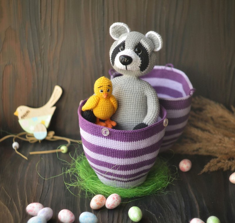 Raccoon in an Easter egg with a chicken - Stuffed Dolls & Figurines - Other Materials Multicolor