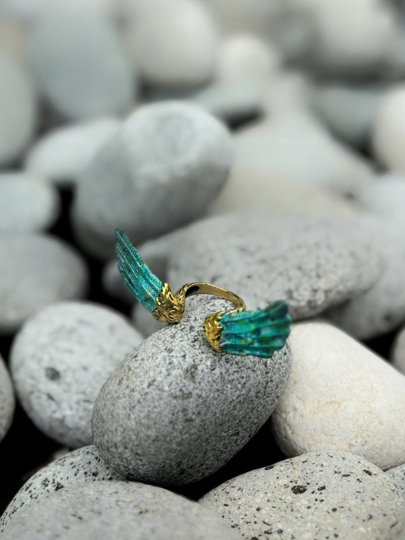 Green Patina on Brass Wings Ring, Adjustable Size, Available in 4 Colourways. - General Rings - Other Metals 