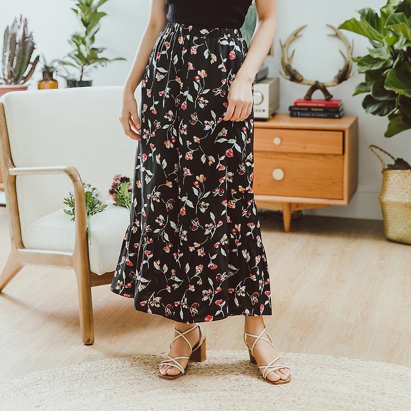 [Summer dress specials] Anne Chen 2018 summer new waist loose floral wide leg pants YYX8536 - กางเกงขายาว - วัสดุอื่นๆ สีดำ