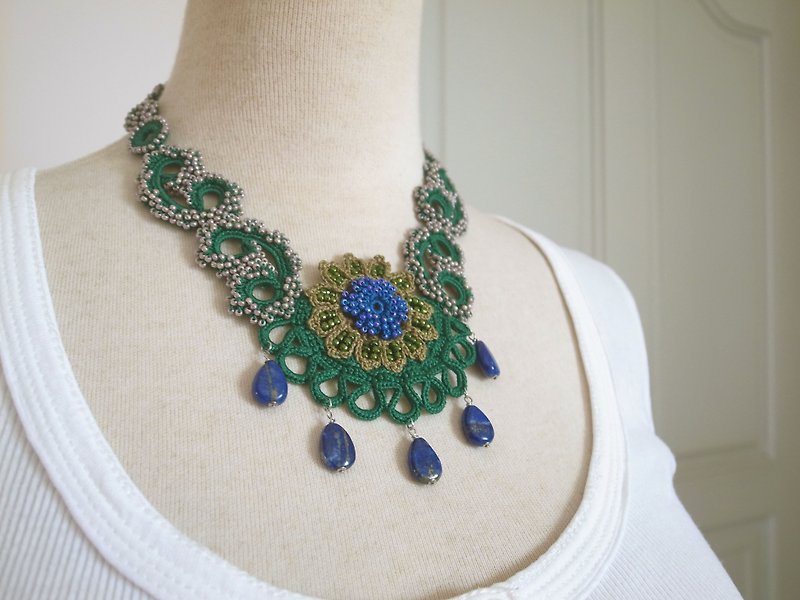 Irish Crochet Lace Jewelry (Archaic Beauty 2-b) Fiber Art Necklace