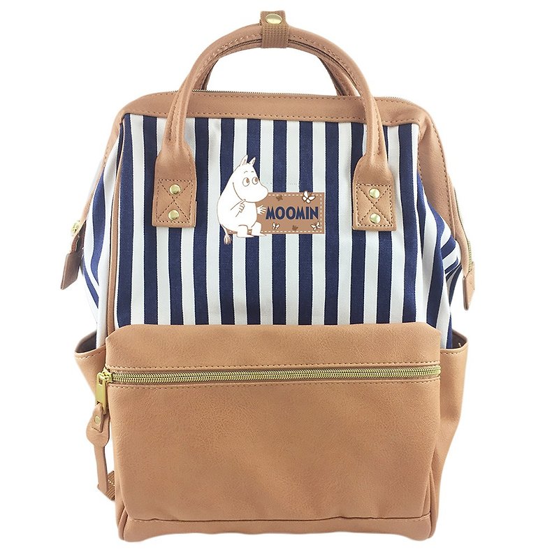 Moomin Lulu meters authorized - wide mouth after the backpack (large) - blue and white stripes Khaki - Backpacks - Genuine Leather Brown