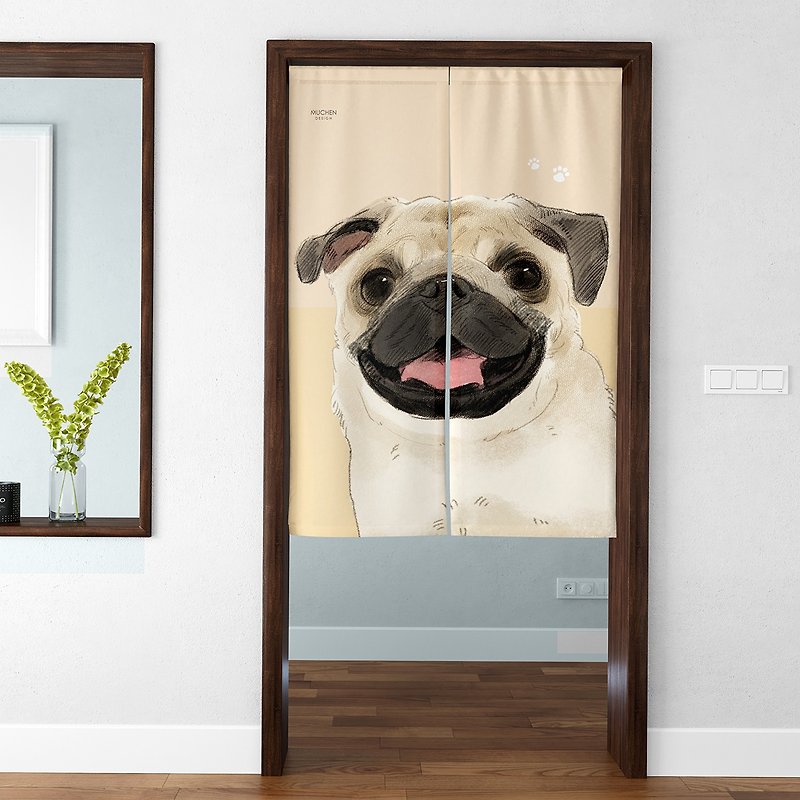 Big face pug style door curtain / hand-painted design - ม่านและป้ายประตู - ไฟเบอร์อื่นๆ สีกากี