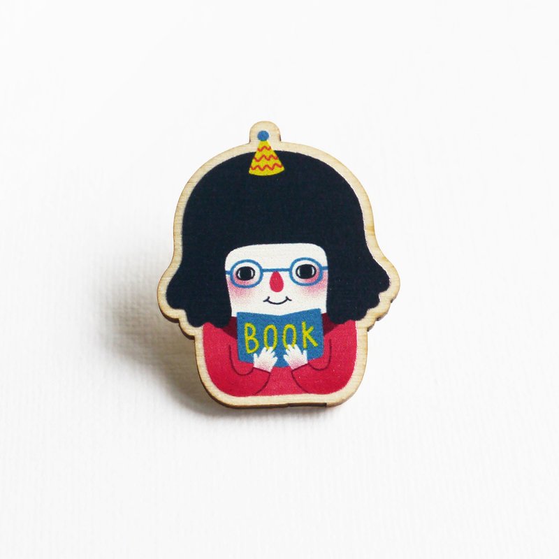 I Love Reading Printed Wooden Pin Badges - Brooches - Wood Multicolor