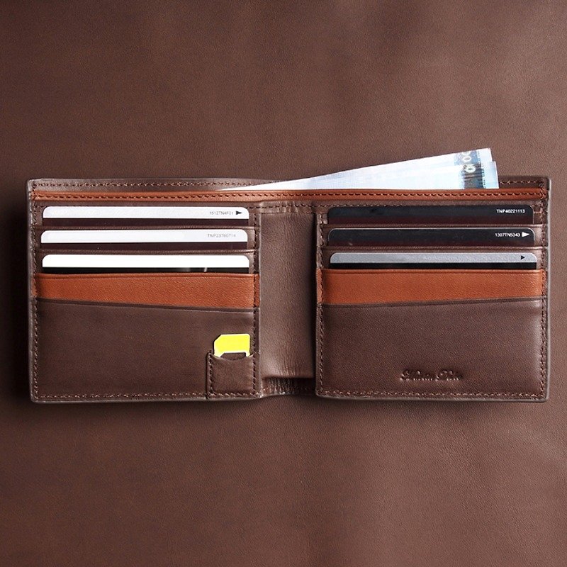 [Small defect refurbished] genuine leather eight-calorie short clip coffee - Wallets - Genuine Leather Brown