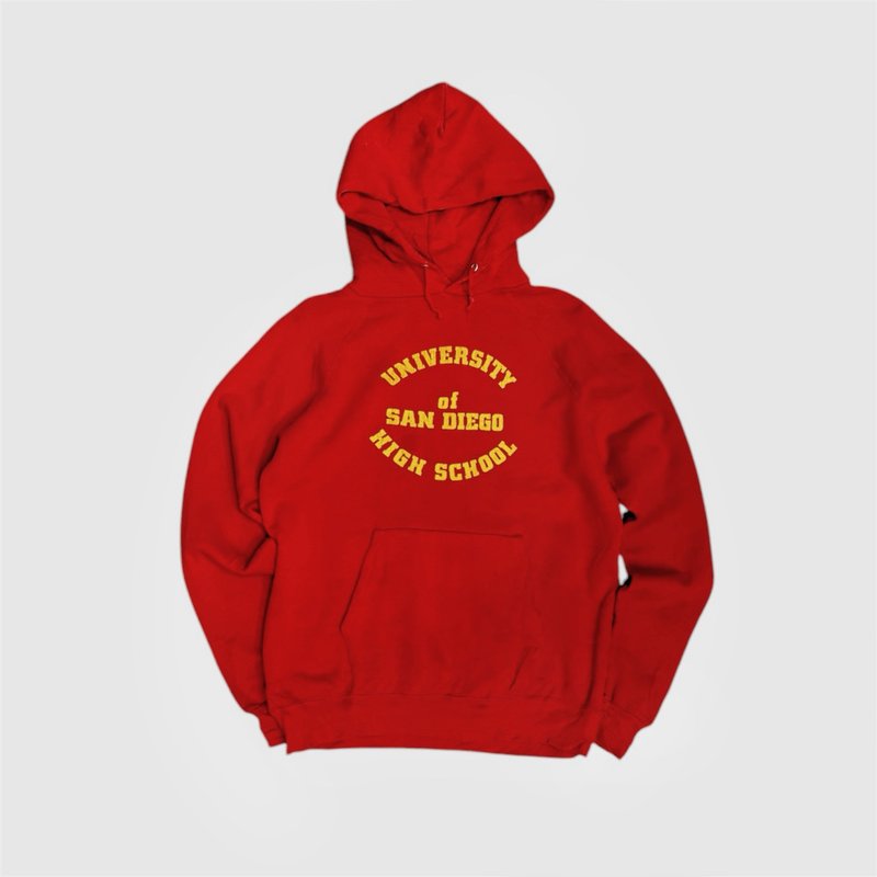 Vintage 70s 美國古著 聖地牙哥高中連帽大學T sweatshirt - 帽T/大學T - 棉．麻 紅色