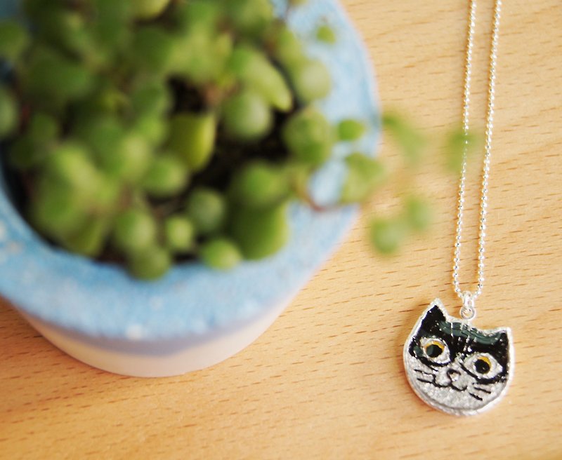 โลหะ สร้อยคอ สีเงิน - * I love cat * handmade silver necklace