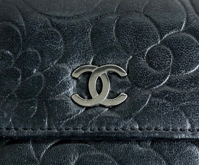 日本直送 名牌中古包 】CHANEL シャネル 財布 ブラック カメリア