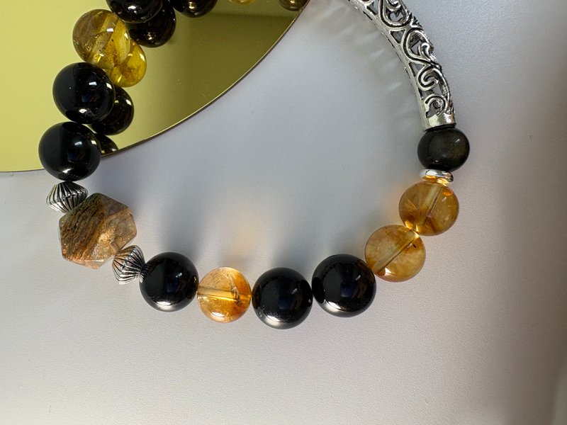 果斷-黃水晶+黑碧璽+千層幽靈 - 手鍊/手環 - 水晶 橘色