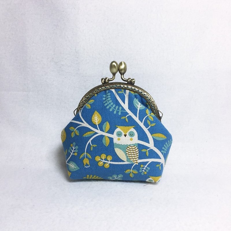 Change mouth gold package + tree owl + - Coin Purses - Cotton & Hemp Blue