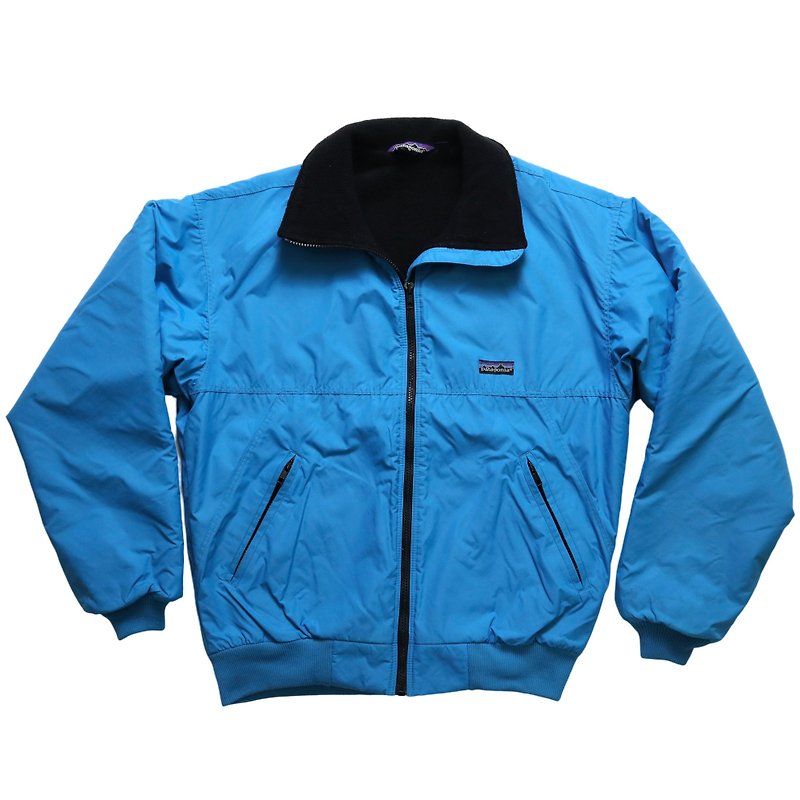 Vintage American-made 80s Patagonia blue windproof jacket with cotton coat outside - เสื้อโค้ทผู้ชาย - ไนลอน สีน้ำเงิน