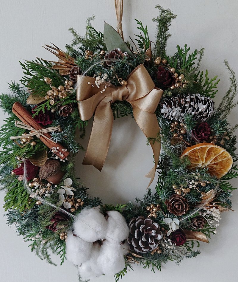 Dryable fresh cedar Christmas wreath forest gold with packaging gift box - Dried Flowers & Bouquets - Plants & Flowers Green