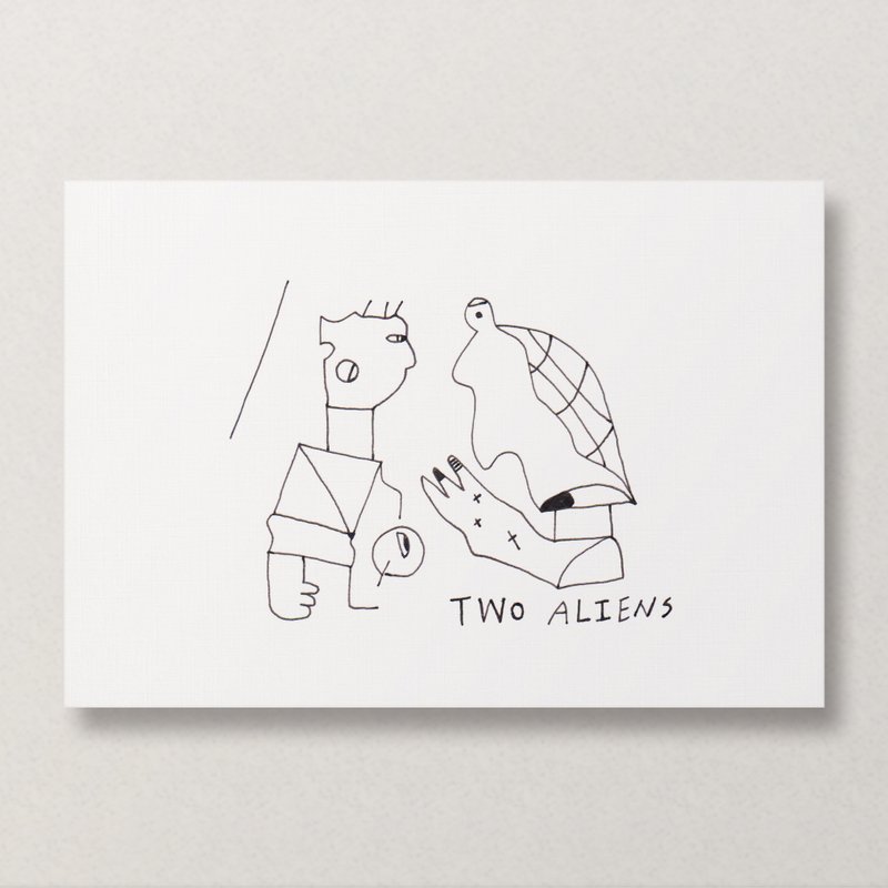 【Monster #22 two aliens】Hand-drawn card/original drawing manuscript - การ์ด/โปสการ์ด - กระดาษ สีดำ