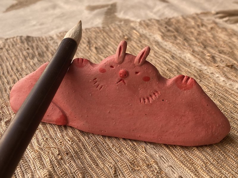 Pink Rabbit Pen Pillow. Pen rest. Wenzhen. pen hill - Items for Display - Pottery Pink