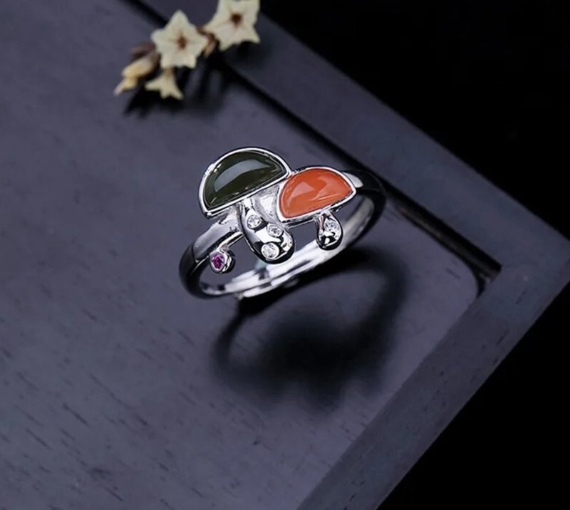 Real 925 Sterling Silver Handmade Mushroom Rings for Women Open Finger Ring - 戒指 - 純銀 銀色