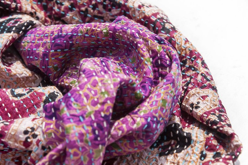 Embroidered silk scarf/silk embroidered scarf/hand-stitched sari silk scarf/indian silk embroidered scarf-Indian style - ผ้าพันคอถัก - ผ้าไหม หลากหลายสี