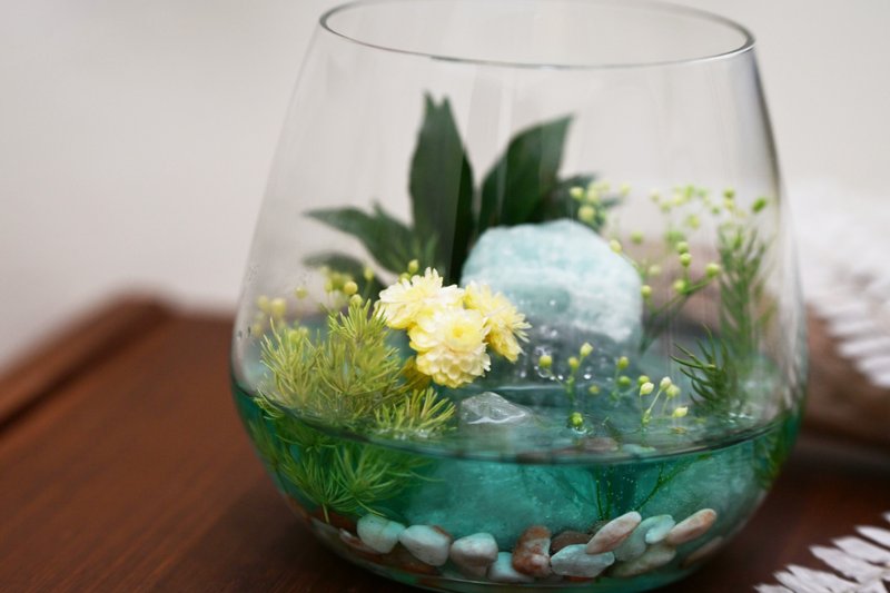 療癒擺件推薦 I 脈輪水晶 × 永生花造景 I 覓境礦礦杯 - 乾燥花/永生花 - 植物．花 多色