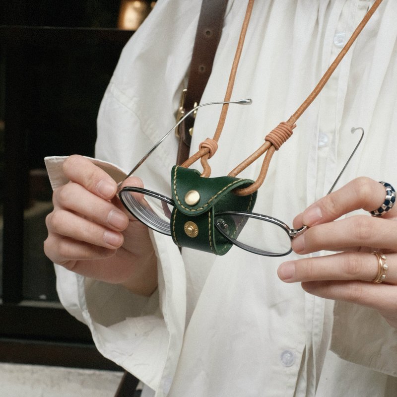 手縫皮質太陽眼鏡收納 掛脖式眼鏡掛繩 眼鏡防丟失掛繩 - 手機掛繩/背帶 - 真皮 綠色