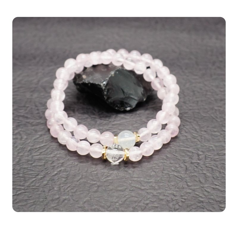 Zen | 54 Rosary Beads Pink Crystal White Crystal Manjushri Mantra Moon Stone - Bracelets - Crystal 