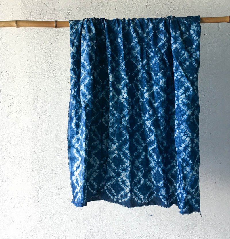 藍染 扎染 七寶文樣 亞麻面料 布料 - 編織/刺繡/羊毛氈/縫紉 - 亞麻 