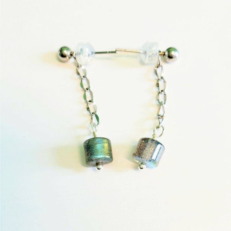 Natural labradorite Stainless Steel pendant earrings (can be worn separately or together) - ต่างหู - เครื่องเพชรพลอย 