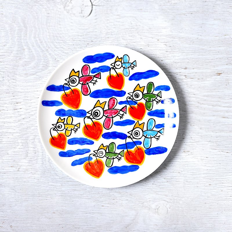 Happy birds・plate2 - 小皿 - 磁器 多色