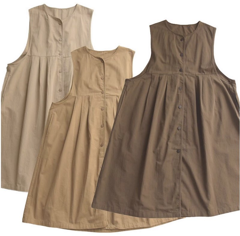 [Sori Zhihai] Versatile Workwear Vest Dress Vest Smock (Ready Stock + Pre-Order) - ชุดเดรส - ผ้าฝ้าย/ผ้าลินิน สีนำ้ตาล