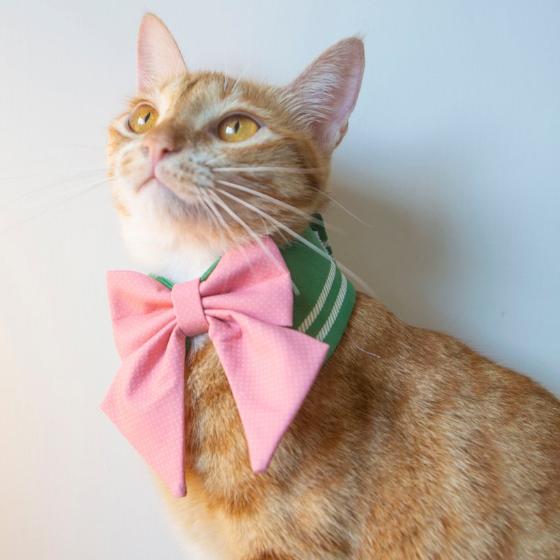 Pets Collar with Sailor Bowties in green pink combo - ปลอกคอ - ไฟเบอร์อื่นๆ สีเขียว