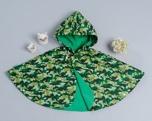 MarMarBarBar手作童衣 抗風防雨雙面斗篷-訂製 迷彩3vs防潑水42披風 嬰兒 禮盒 外套 風