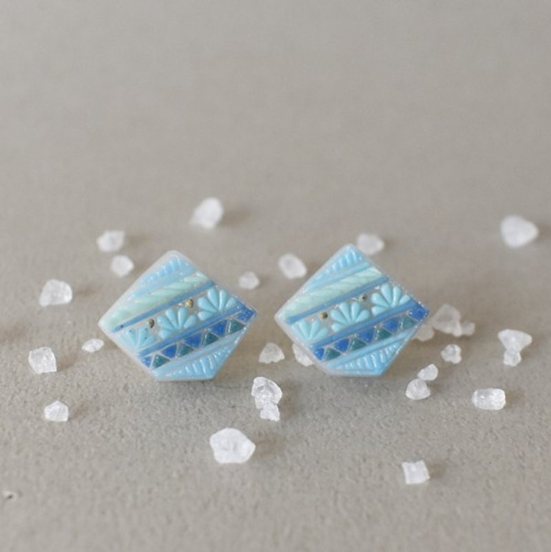 แก้ว ต่างหู - Textile style glass earrings (blue)