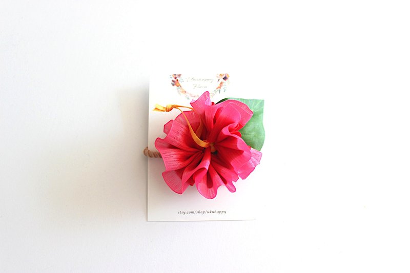 三用款木槿花飾品 髮圈 手環 烏克麗麗裝飾 夏日熱帶風情手工 - 髮夾/髮圈 - 棉．麻 粉紅色