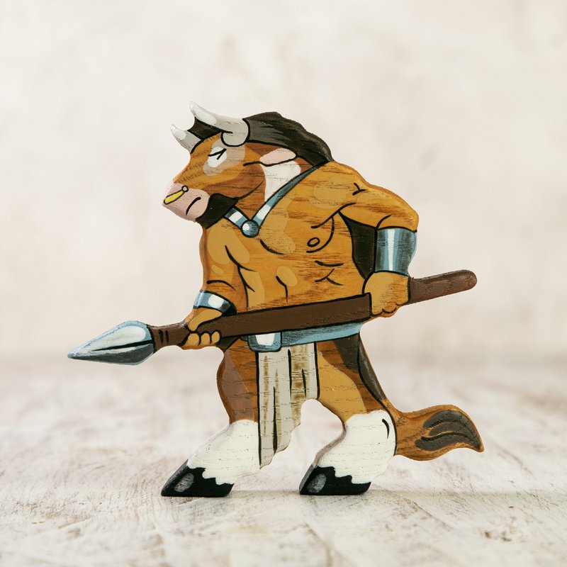 Wooden Minotaur figurine Myth creature - ของเล่นเด็ก - วัสดุอีโค สีนำ้ตาล