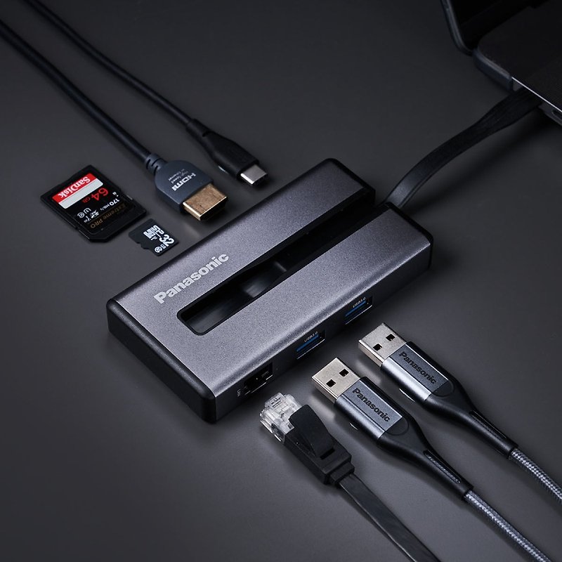 Panasonic international brand adapter USB3.2 TYPE-C 7-in-1 - อุปกรณ์เสริมคอมพิวเตอร์ - อลูมิเนียมอัลลอยด์ สีเทา