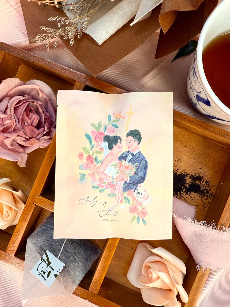 【客製】專屬新人似顏繪茶包 婚禮小物 位上禮 50份起訂 可混口味 - 茶葉/茶包/水果茶 - 紙 粉紅色