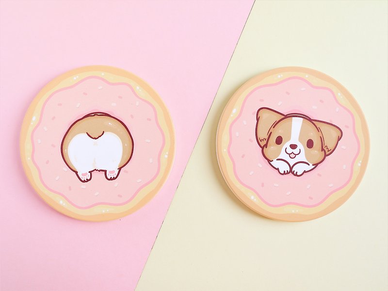 Keji / Donut Combination / Ceramic Suction Cup Mat - Coasters - Porcelain Pink