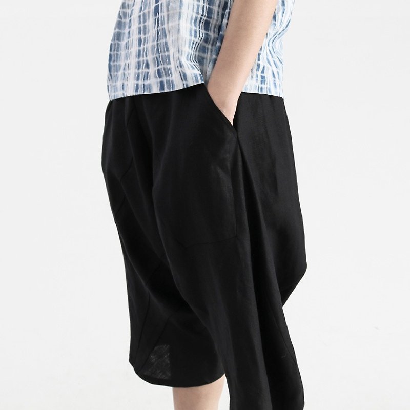 【Made-to-order】Ultra-low-end harem pants   - Women's Pants - Cotton & Hemp Black