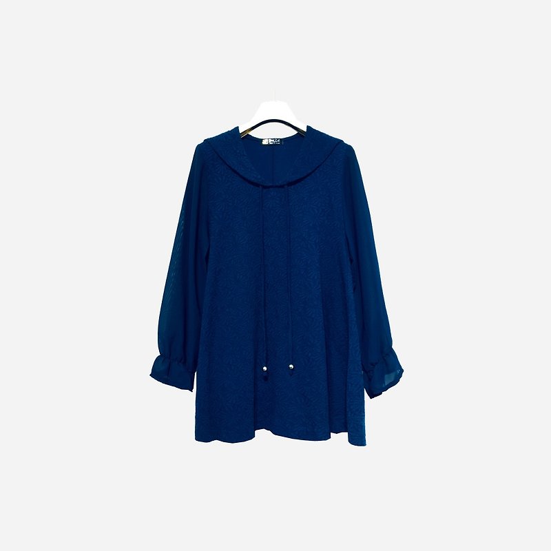 Dislocation vintage / navy chiffon sleeveless shirt no.1250 vintage - เสื้อผู้หญิง - วัสดุอื่นๆ สีน้ำเงิน