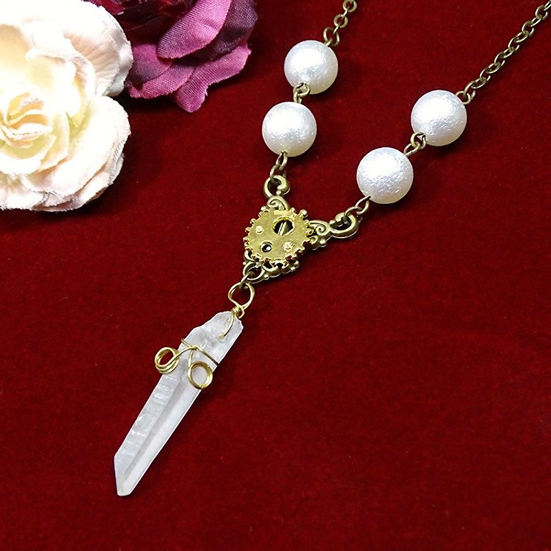 White Crystal Ore Necklace_Steampunk - Necklaces - Other Metals Brown