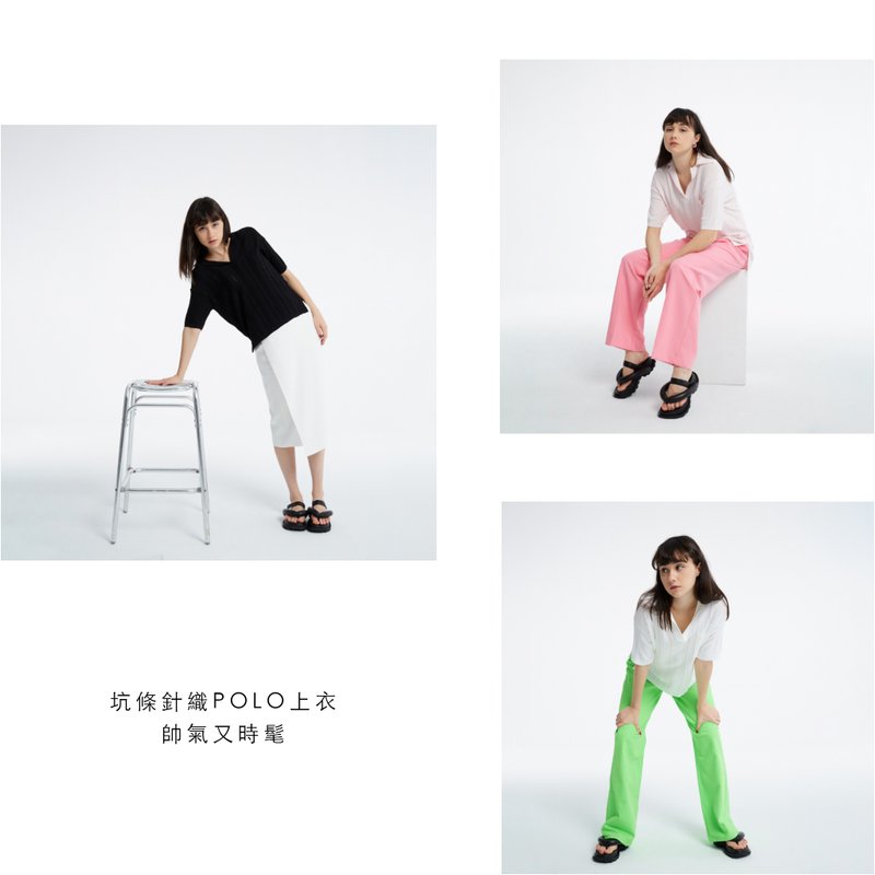 10 MOOn 時髦針織POLO衫 (黑) - 女上衣/長袖上衣 - 其他材質 黑色