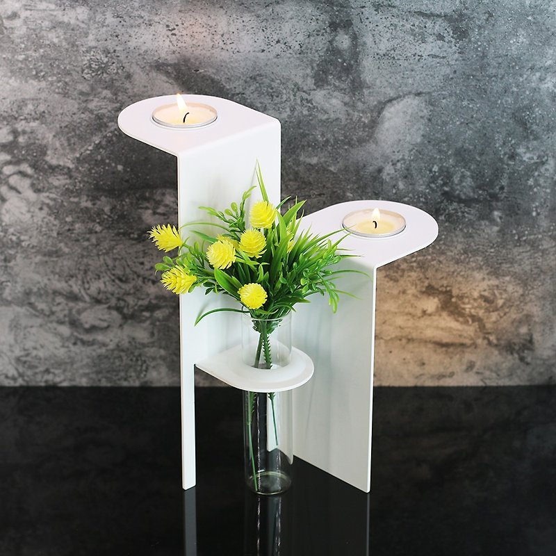 [OPUS Dongqi Metalworking] Tree of Life-Candle Holder Vase (White)/Small Candelabra Candle Holder/Wedding Decoration - ของวางตกแต่ง - โลหะ ขาว
