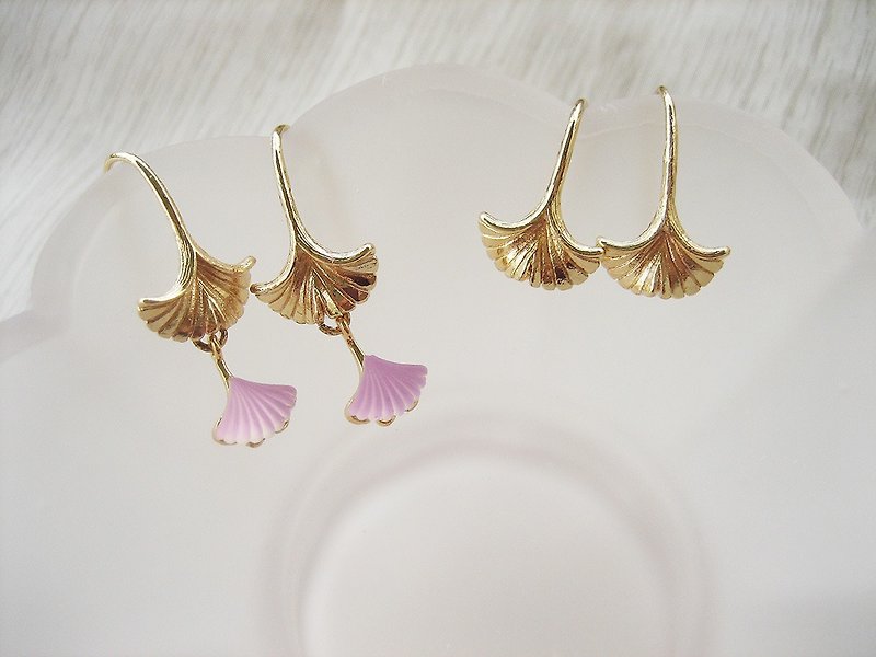 Four Seasons Series-Autumn Gradient: Golden Throbbing Ginkgo Gemstone Ear Hook Earrings