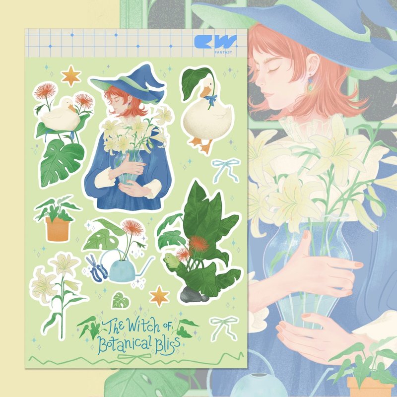 【Illustration Sticker】Botanical Bliss Sticker Sheet / Witch & Plants Stickers - สติกเกอร์ - กระดาษ 