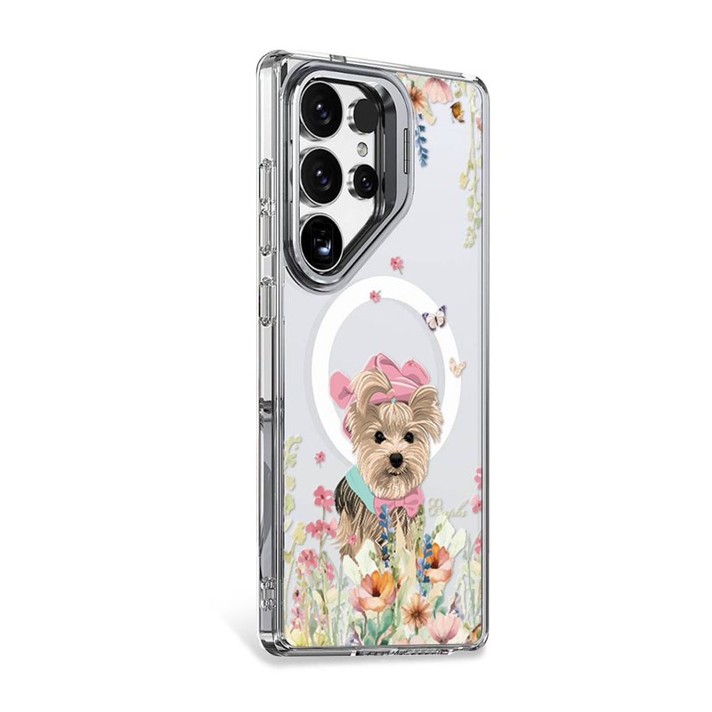 apbs Samsung S25/S24 防震雙料隱形立架磁吸手機殼-花草約克夏 - 手機殼/手機套 - 其他材質 多色