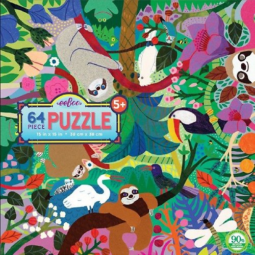 eeBoo 台灣總代理 eeBoo 64片拼圖 -- Sloth s at Play 64 Piece Puzzle 可愛樹懶