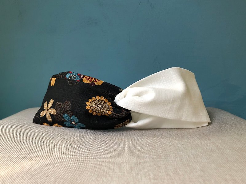 ผ้าฝ้าย/ผ้าลินิน ที่คาดผม ขาว - Shuangpin headband / Japanese style flowers-flawless white