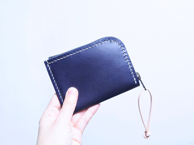 6 card position zipper wallet-cyan NAVY well stitched material bag short clip coin purse leather wallet