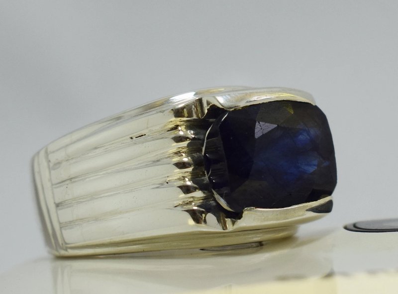 藍寶石 深邃喀什米爾藍寶石 男士 純天然寶石 墜銀 - 戒指 - 寶石 藍色
