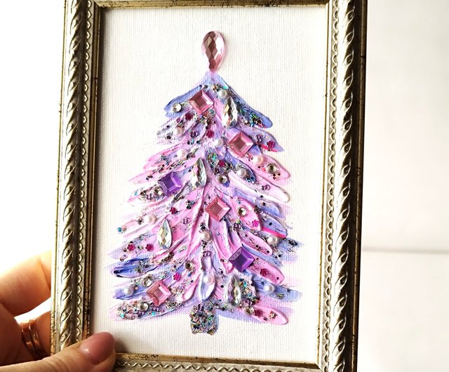クリスマス 絵画 ボタニカルアート ツリー テクスチャーアート クリスマスツリー クリスマスツリーポスター | 鮮やかなクリスマスツリーアート